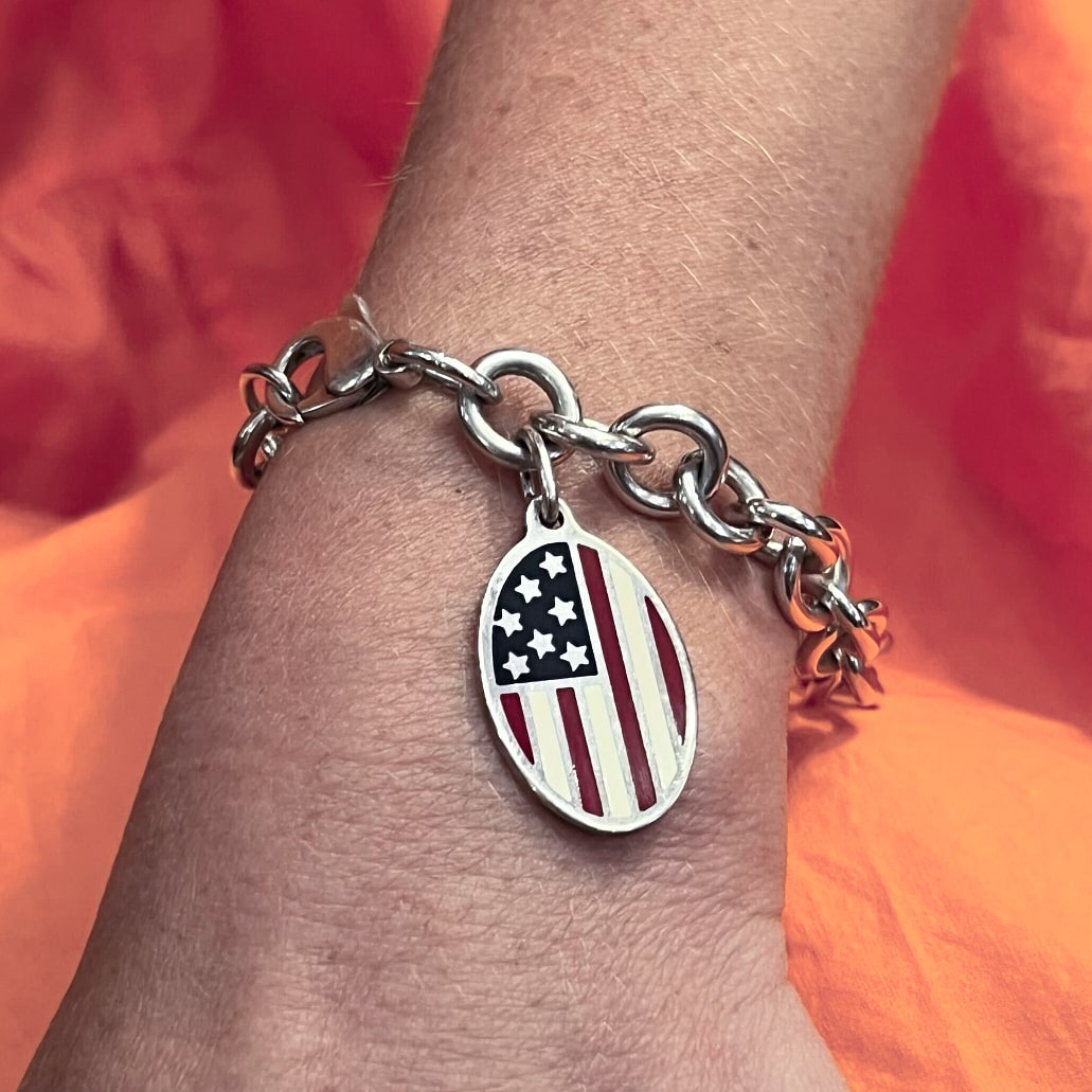 Tiffany Silver Enamel American Flag Charm Bracelet