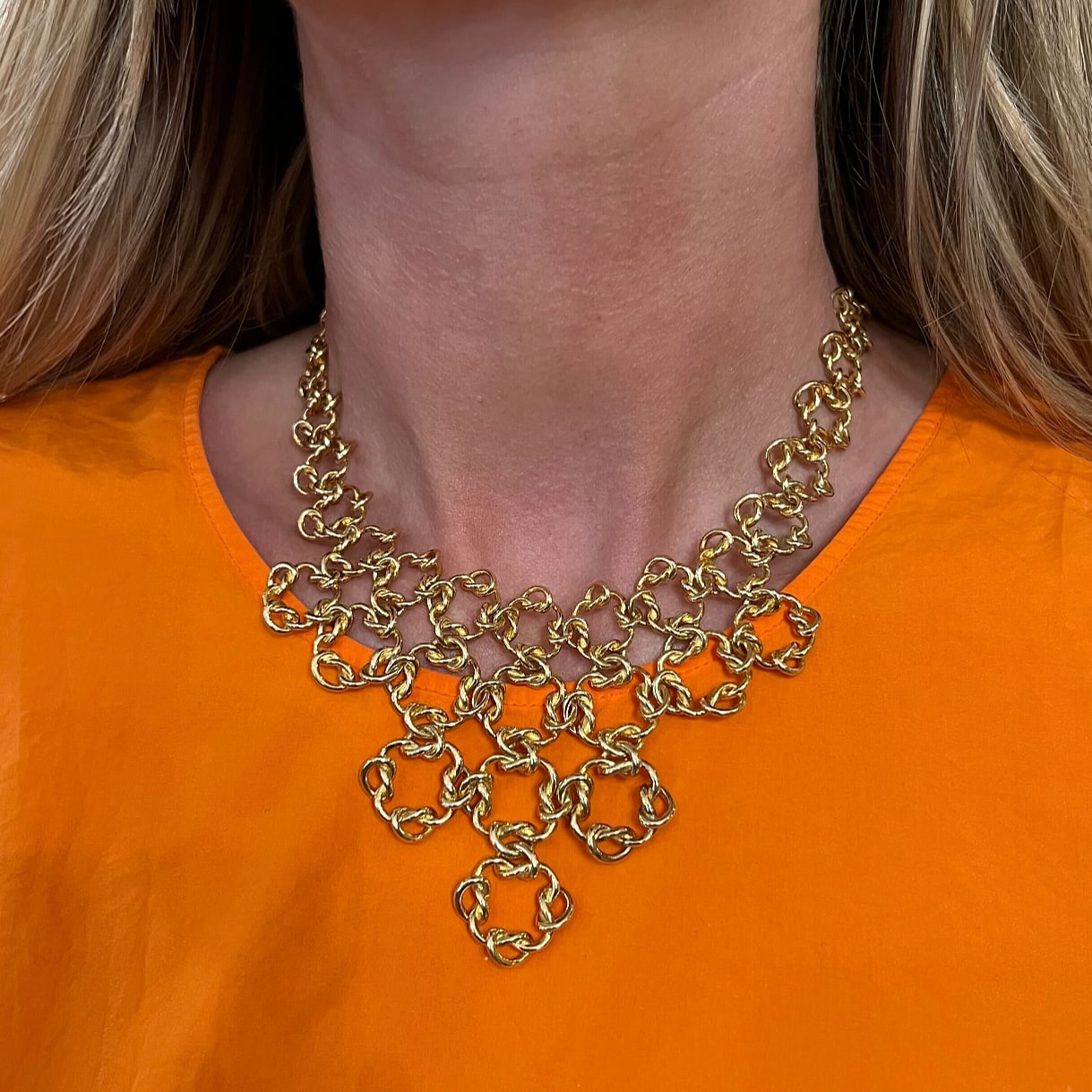 French Gold Knotted Link Bib Necklace