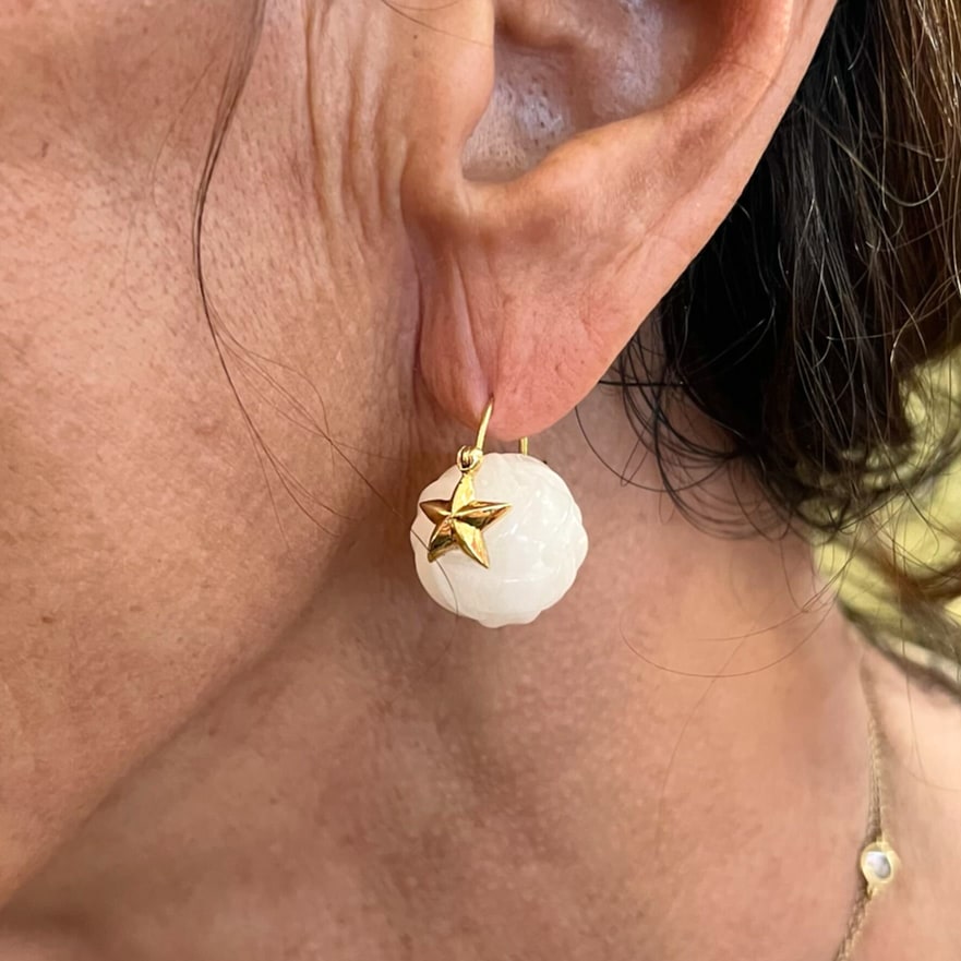 Verdura Gold Star White Jade Earrings