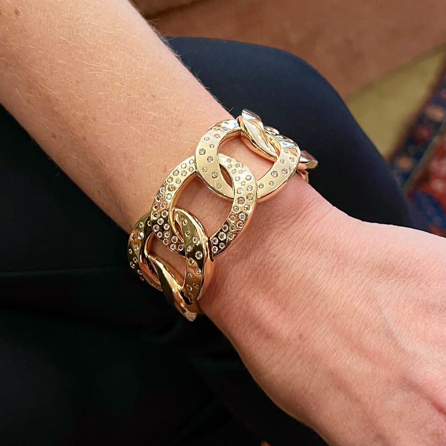 Rose Gold Brown Diamond Curb Link Cuff Bracelet