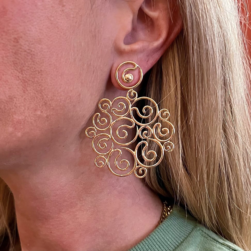 Gold Curlicue Drop Earrings