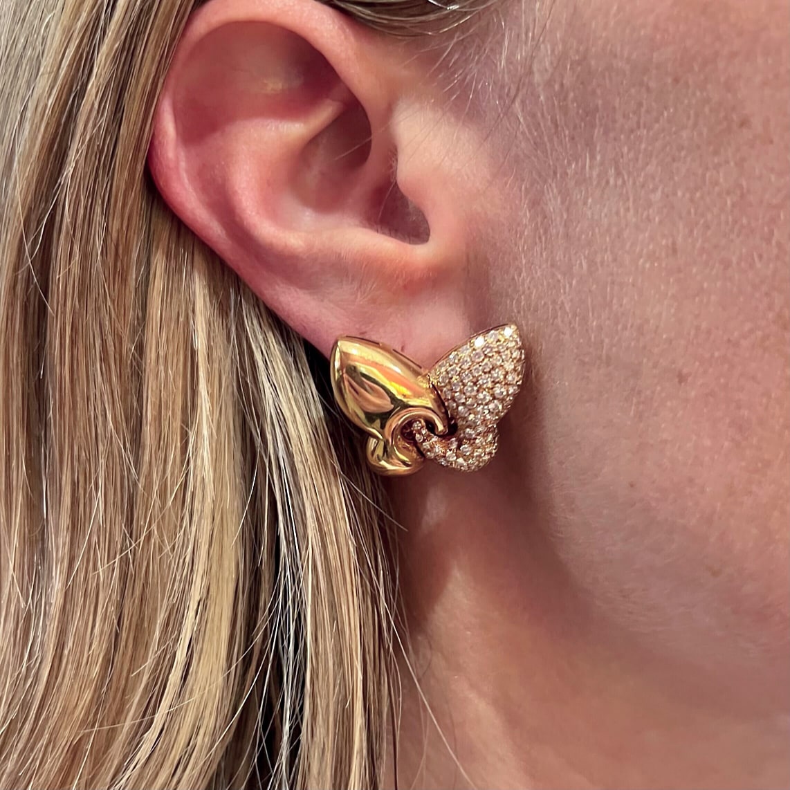 Bulgari Farfalla Gold Diamond Butterfly Earrings