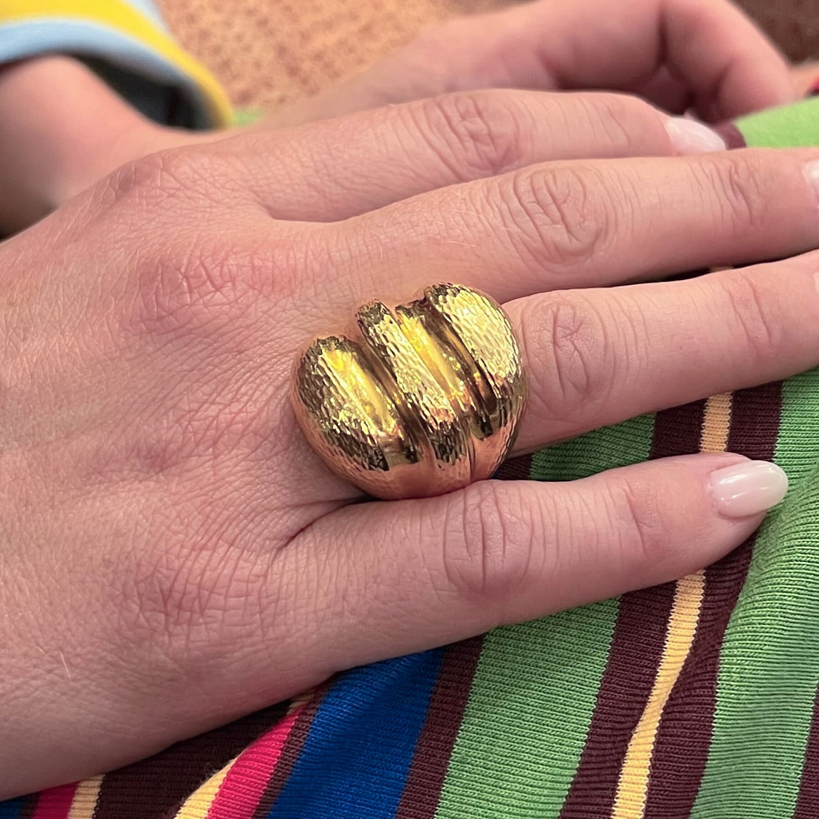 Andrew Clunn Hammered Gold Bombe Ring