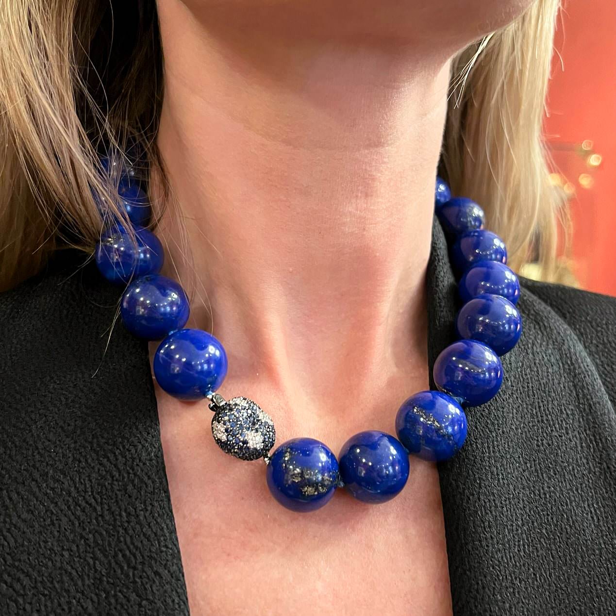 Lapis Lazuli Bead Sapphire Diamond Necklace