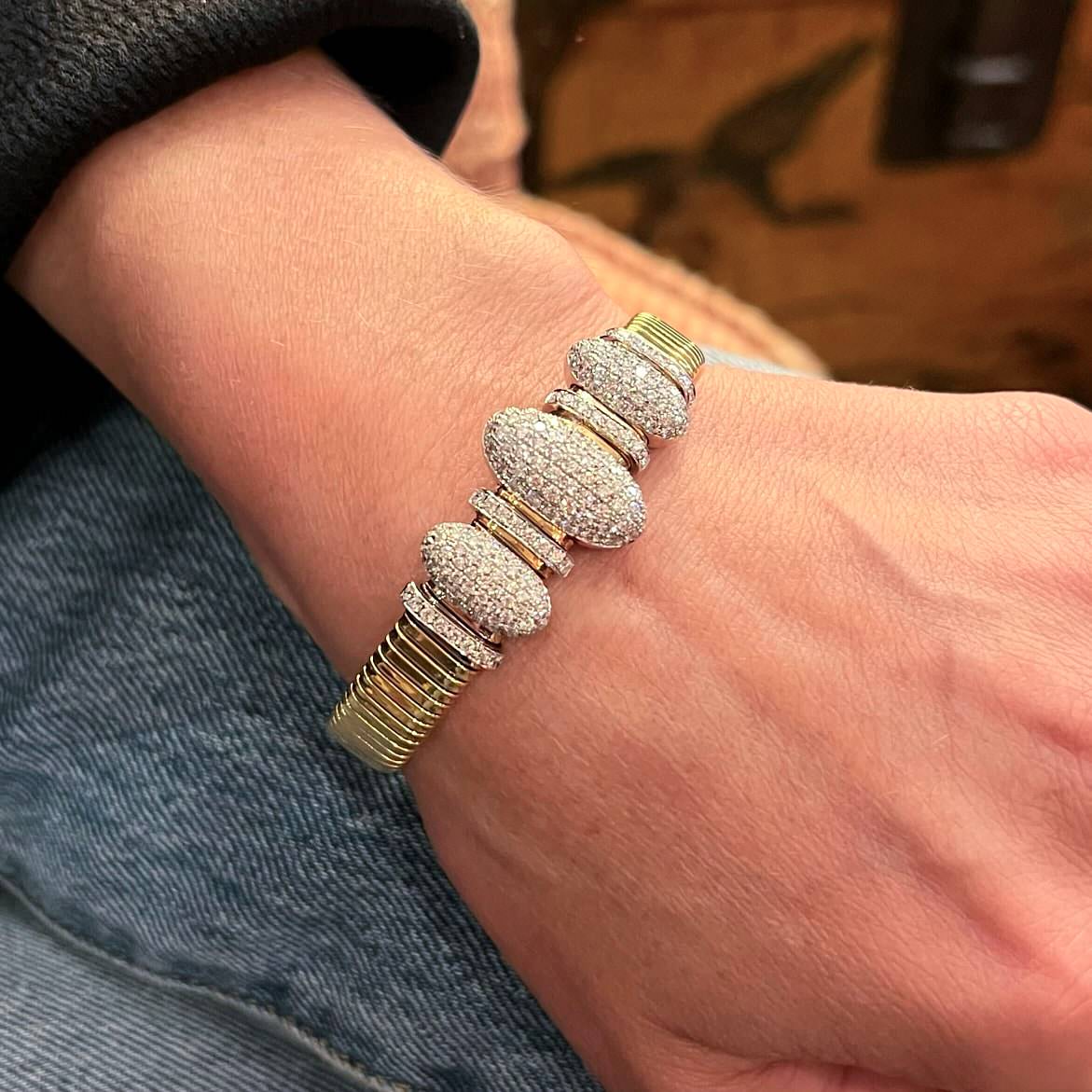 Oval Pave Diamond Gold Tubogas Bracelet