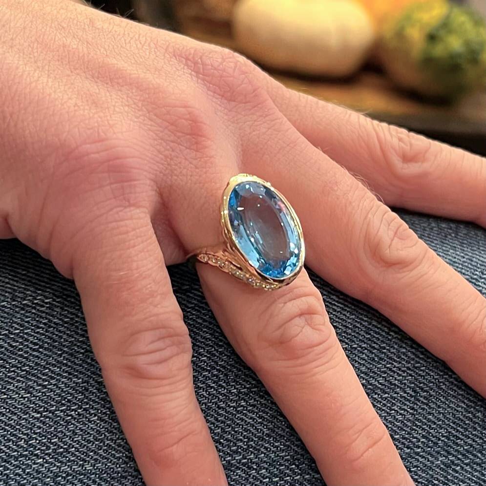 Oval Blue Topaz Diamond Ring