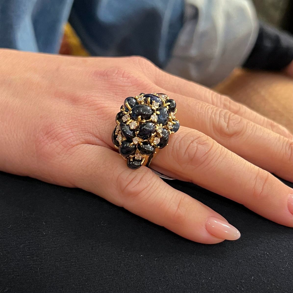 Sapphire Diamond Cluster Gold Ring