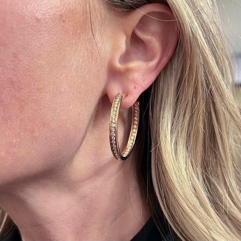 Cartier Medium Gold Diamond Hoop Earrings