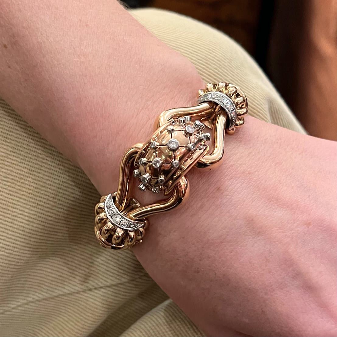1940s Rose Gold Diamond Tubogas Bracelet