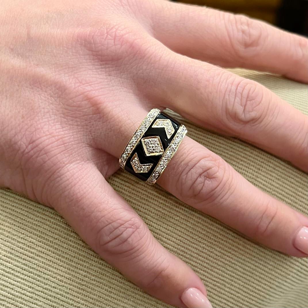 Black Onyx Diamond Chevron Gold Ring
