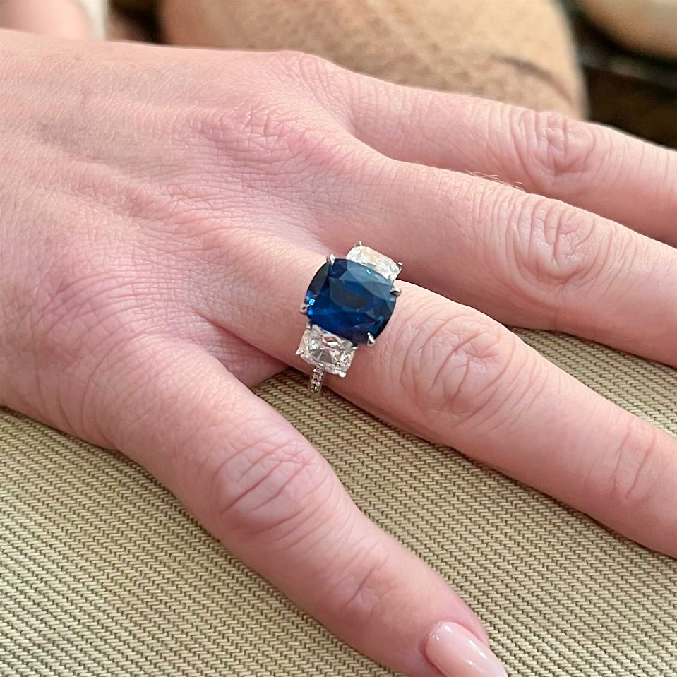 Cushion Cut Sapphire Diamond Platinum Ring