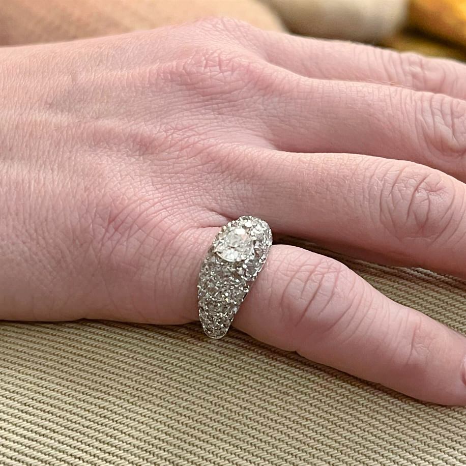 Rene Boivin White Gold Diamond Bombe Ring