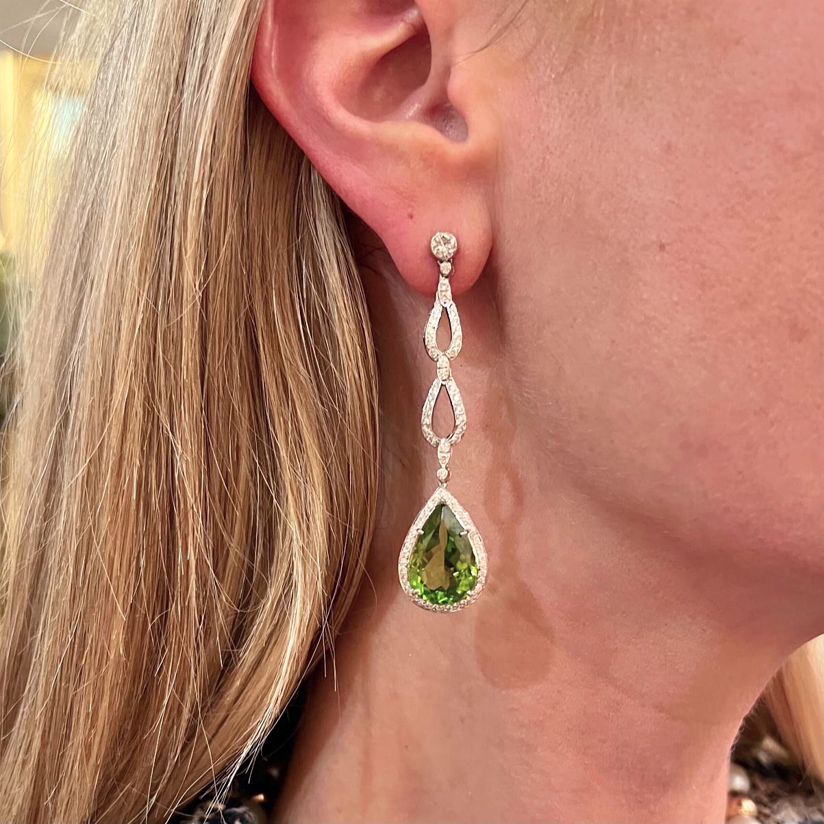 Peridot Diamond White Gold Drop Earrings