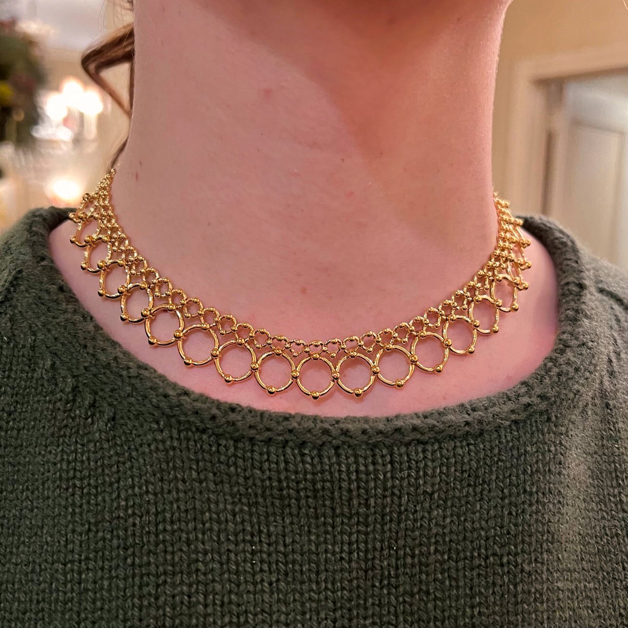 Tiffany Gold Beaded Loop Collar Necklace