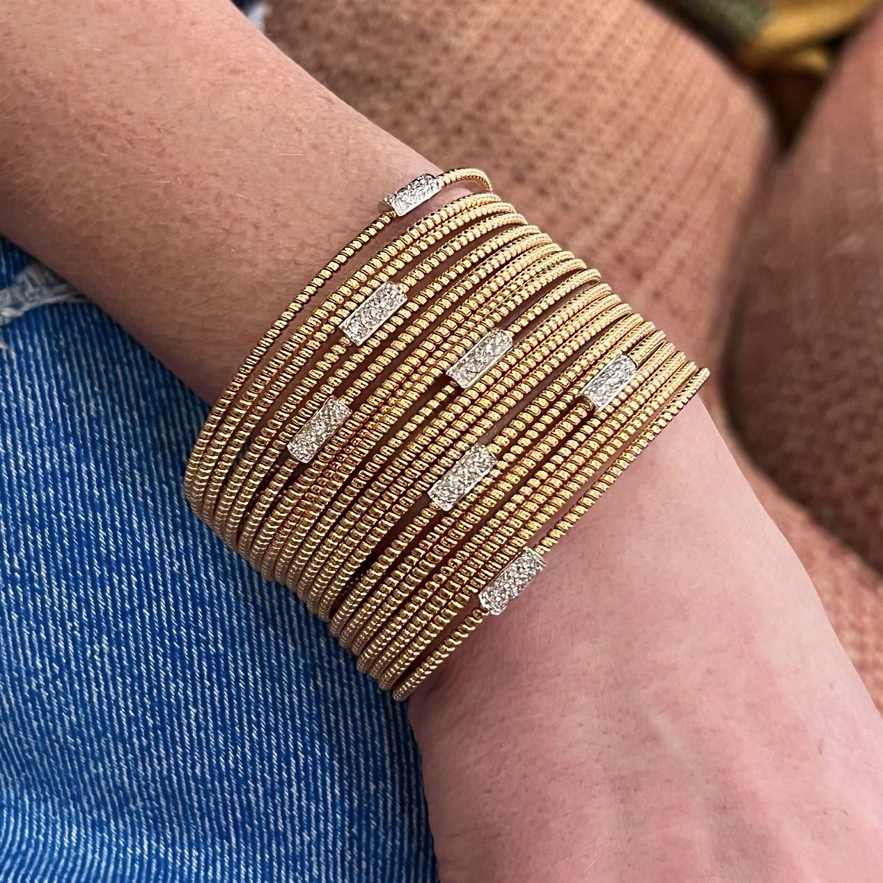 Wide Gold Diamond Twisted Band Bracelet