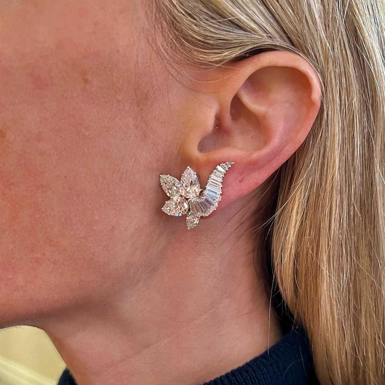 Harry Winston Platinum Diamond Cluster Earrings