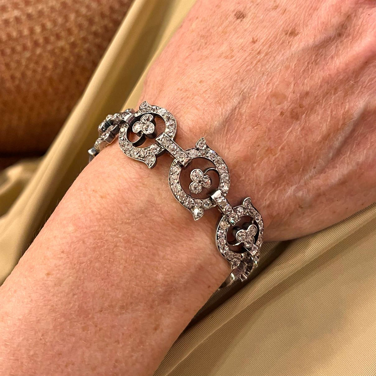 19th C Silver Topped Gold Diamond Circle Bracelet