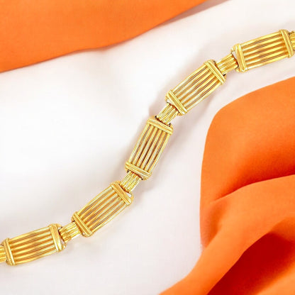 Gold Fluted Plaque Link Bracelet