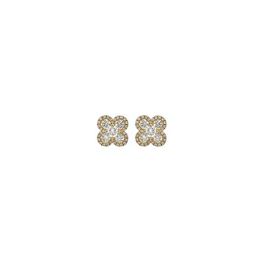 Gold Diamond Quatrefoil Stud Earrings