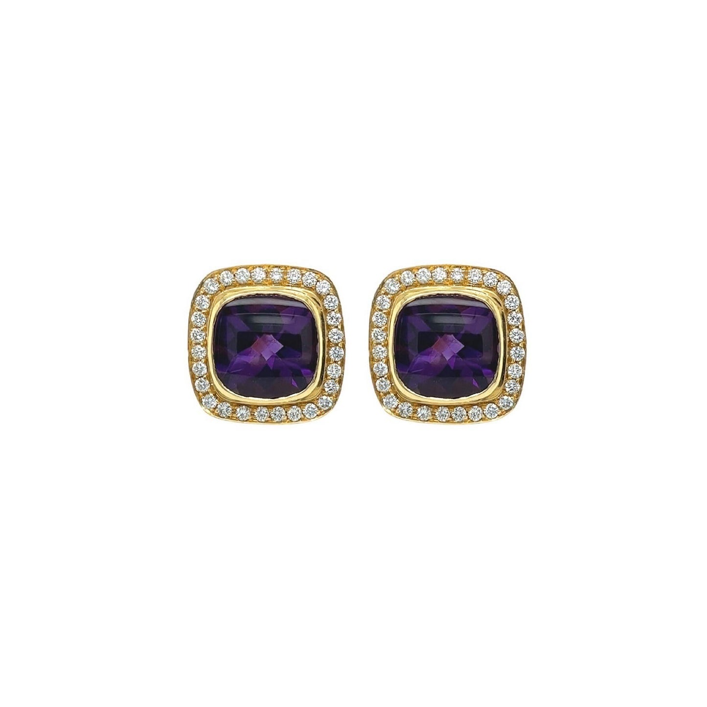 Square Amethyst Diamond Gold Earrings