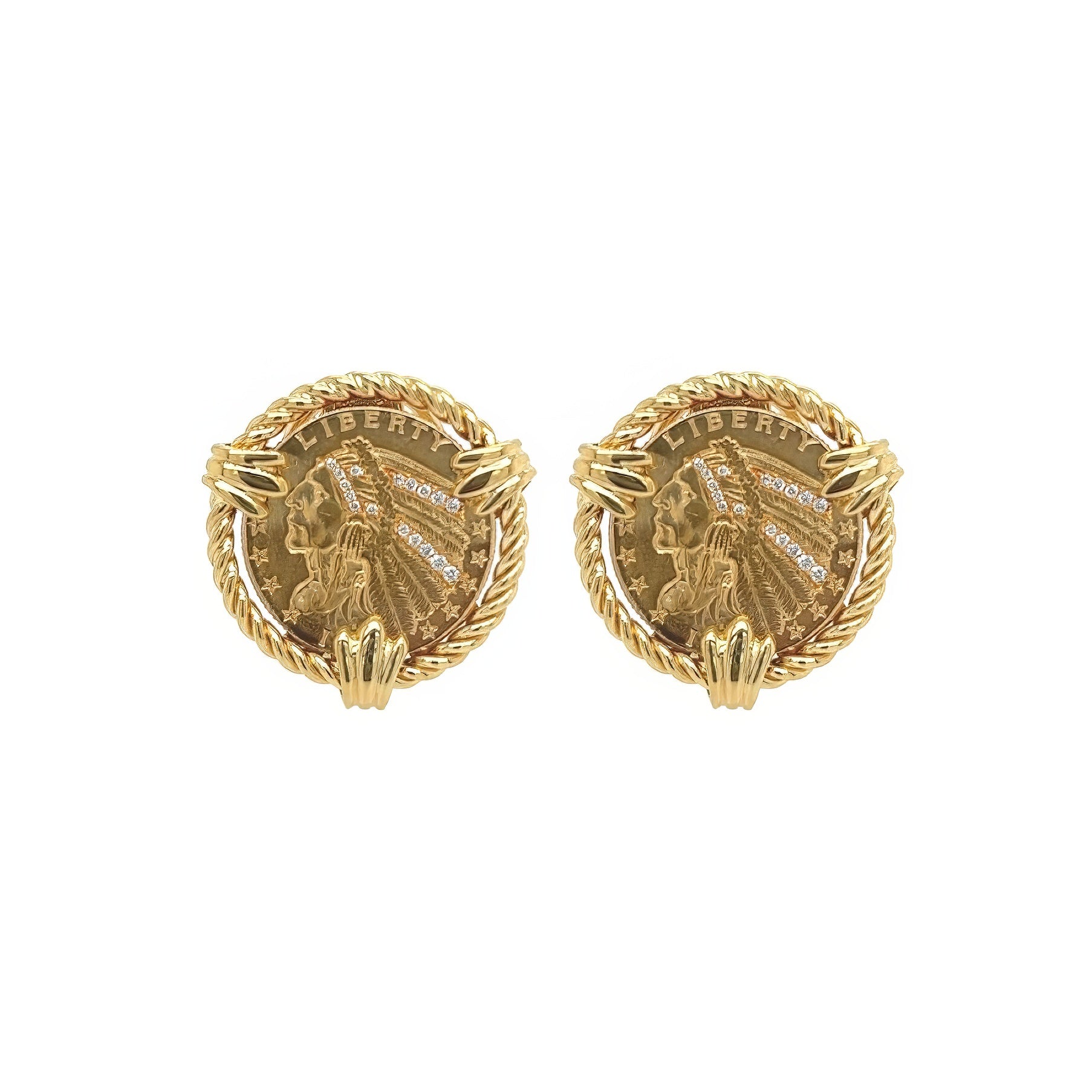 Verdura "Five Buck" Gold Coin Diamond Earrings