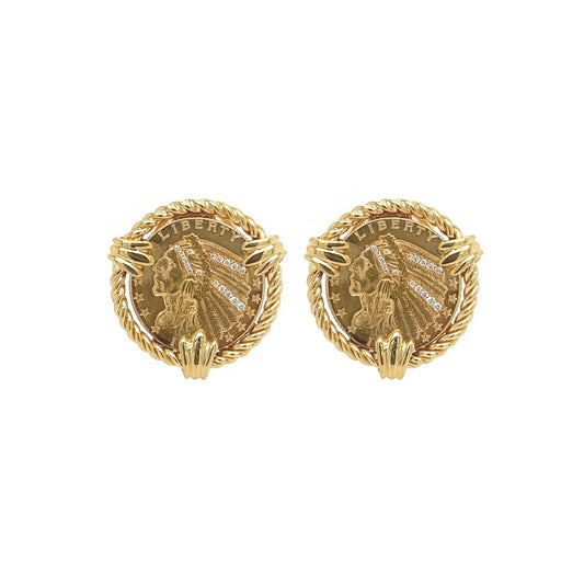 Verdura "Five Buck" Gold Coin Diamond Earrings