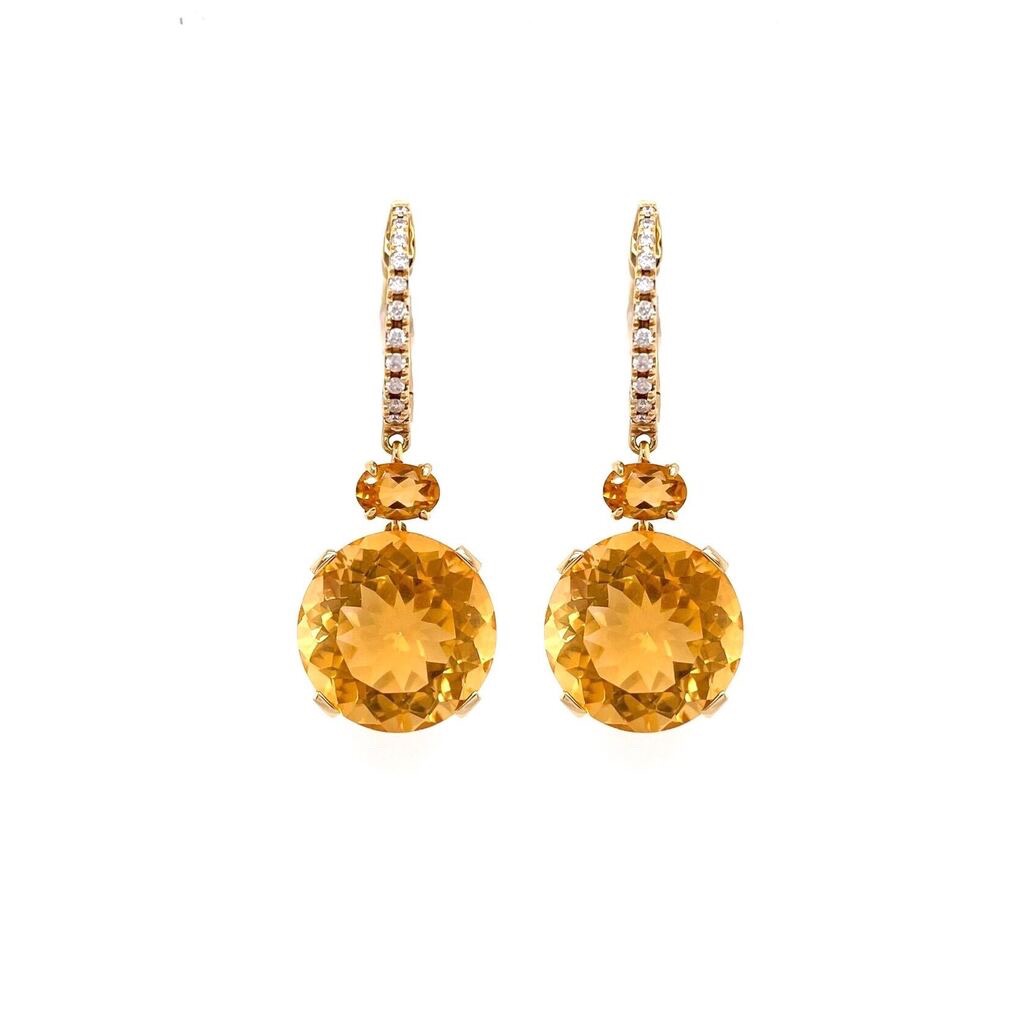 Citrine Gold Diamond Drop Earrings