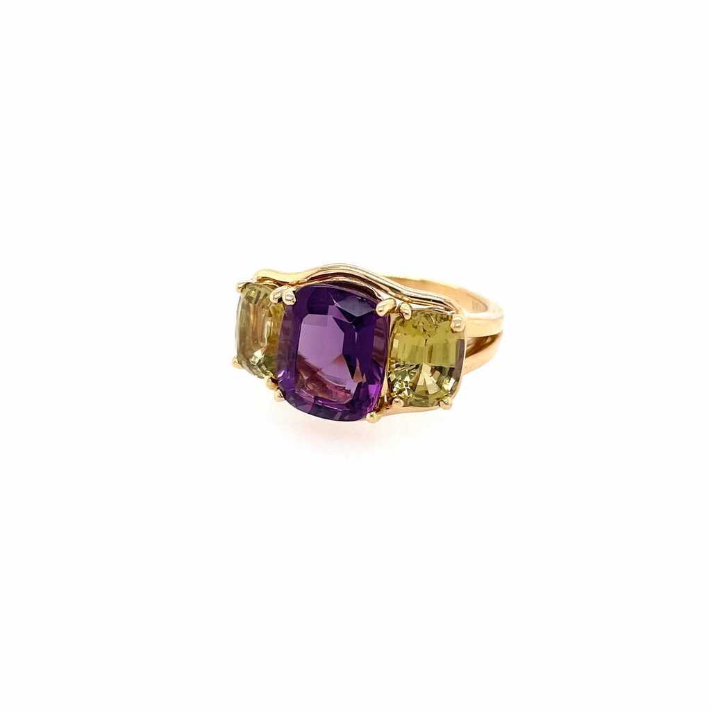 Verdura Three Stone Amethyst Chrysoberyl Ring