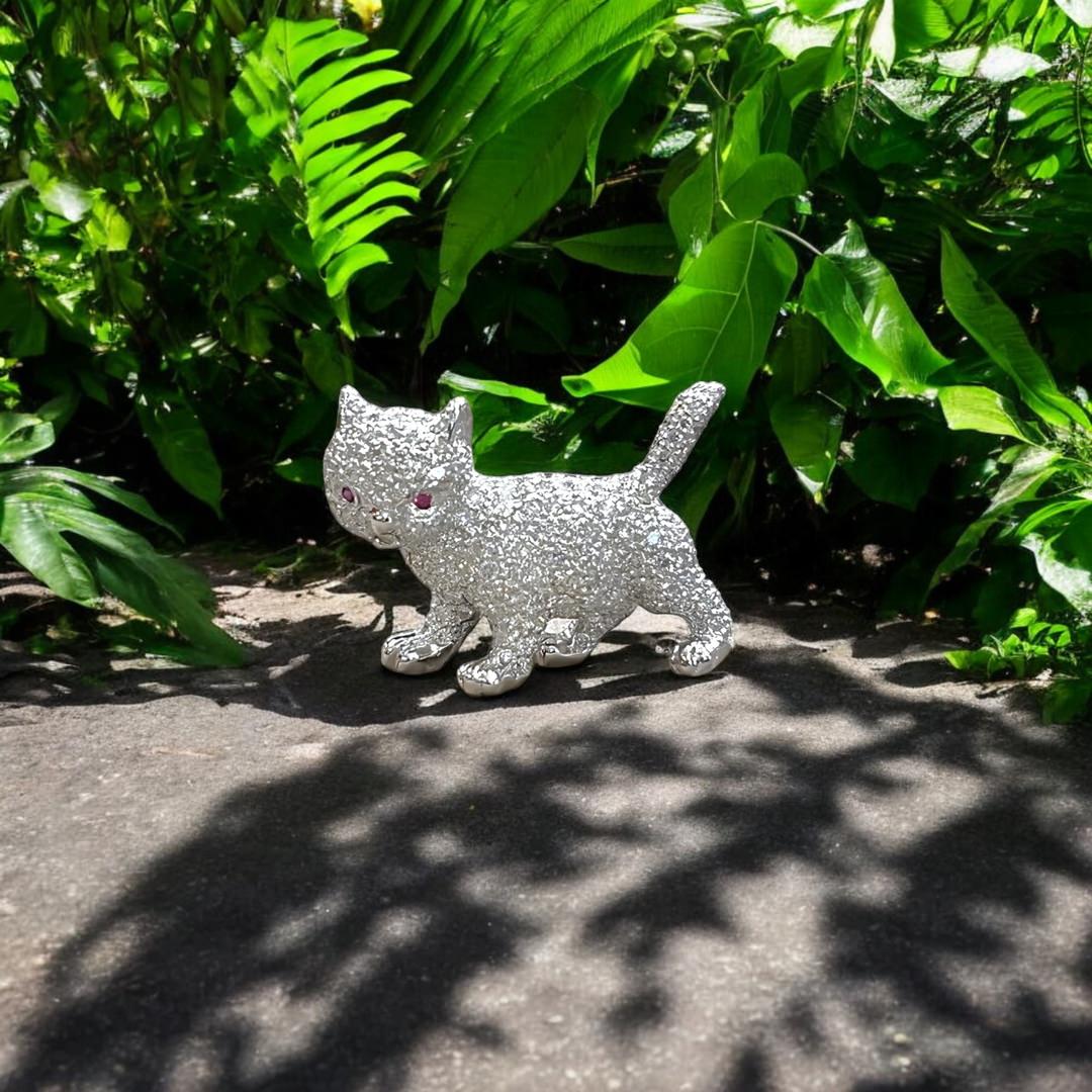 Ruby Pavé Diamond Cat Brooch