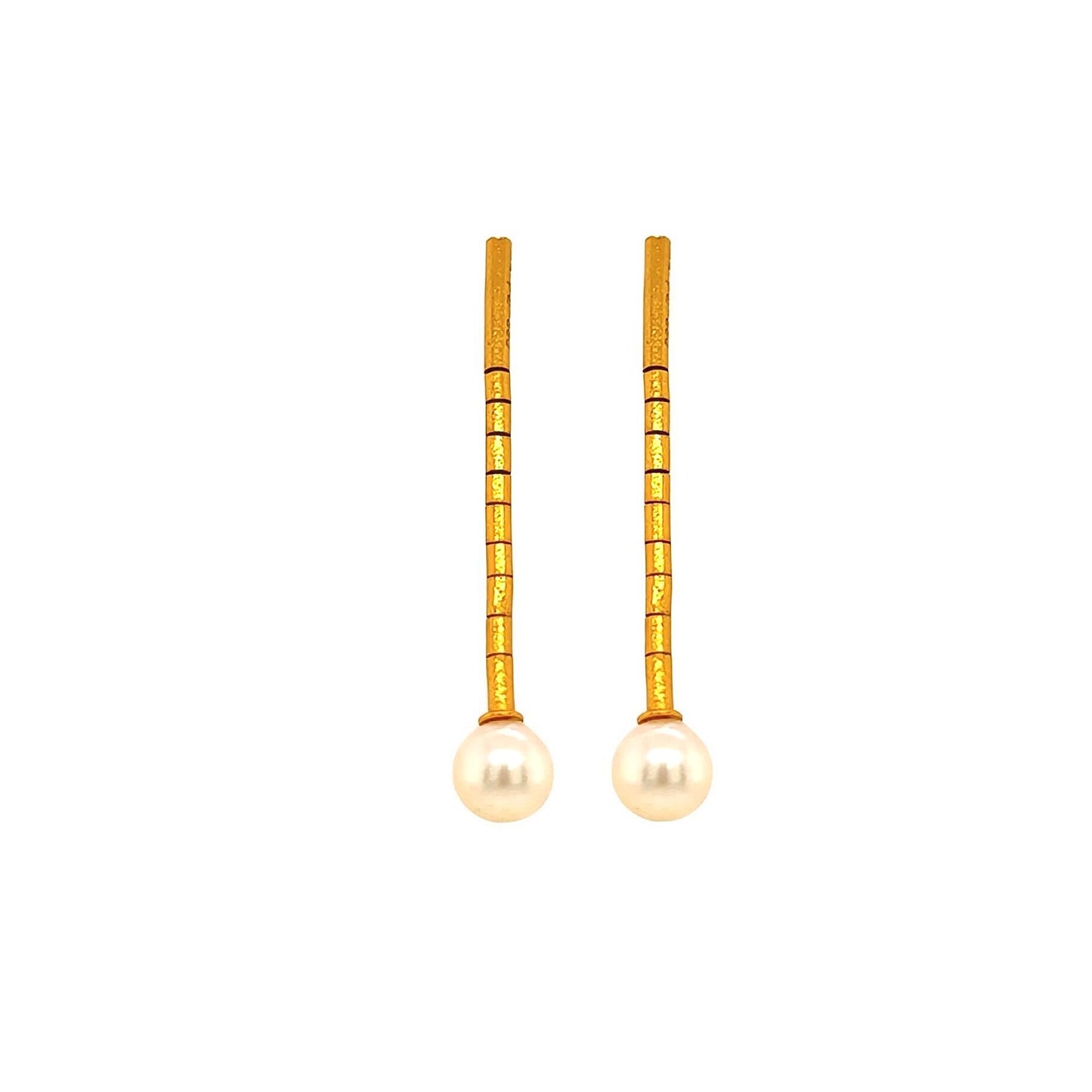 Gurhan Long Gold Pearl Hanging Earrings