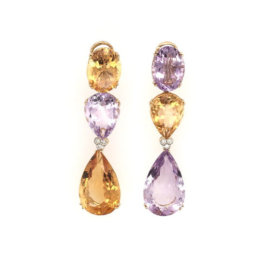 Citrine Amethyst Hanging Earrings