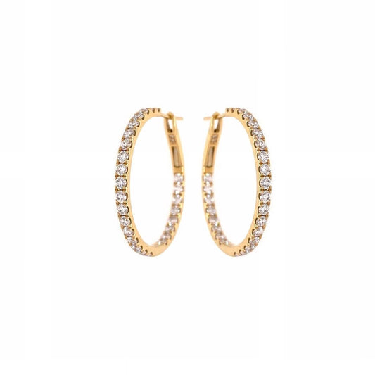 Gold Diamond Medium Hoop Earrings