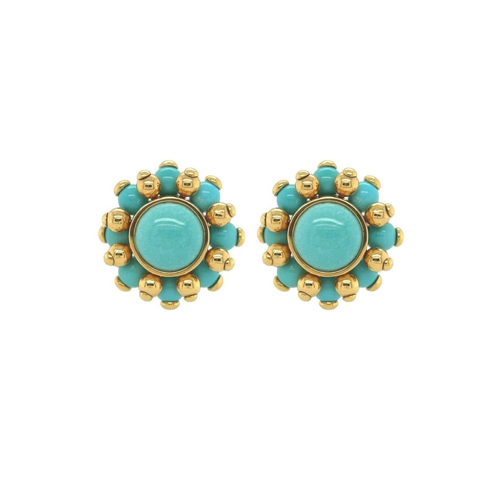 Verdura Turquoise Gold Bead Earrings