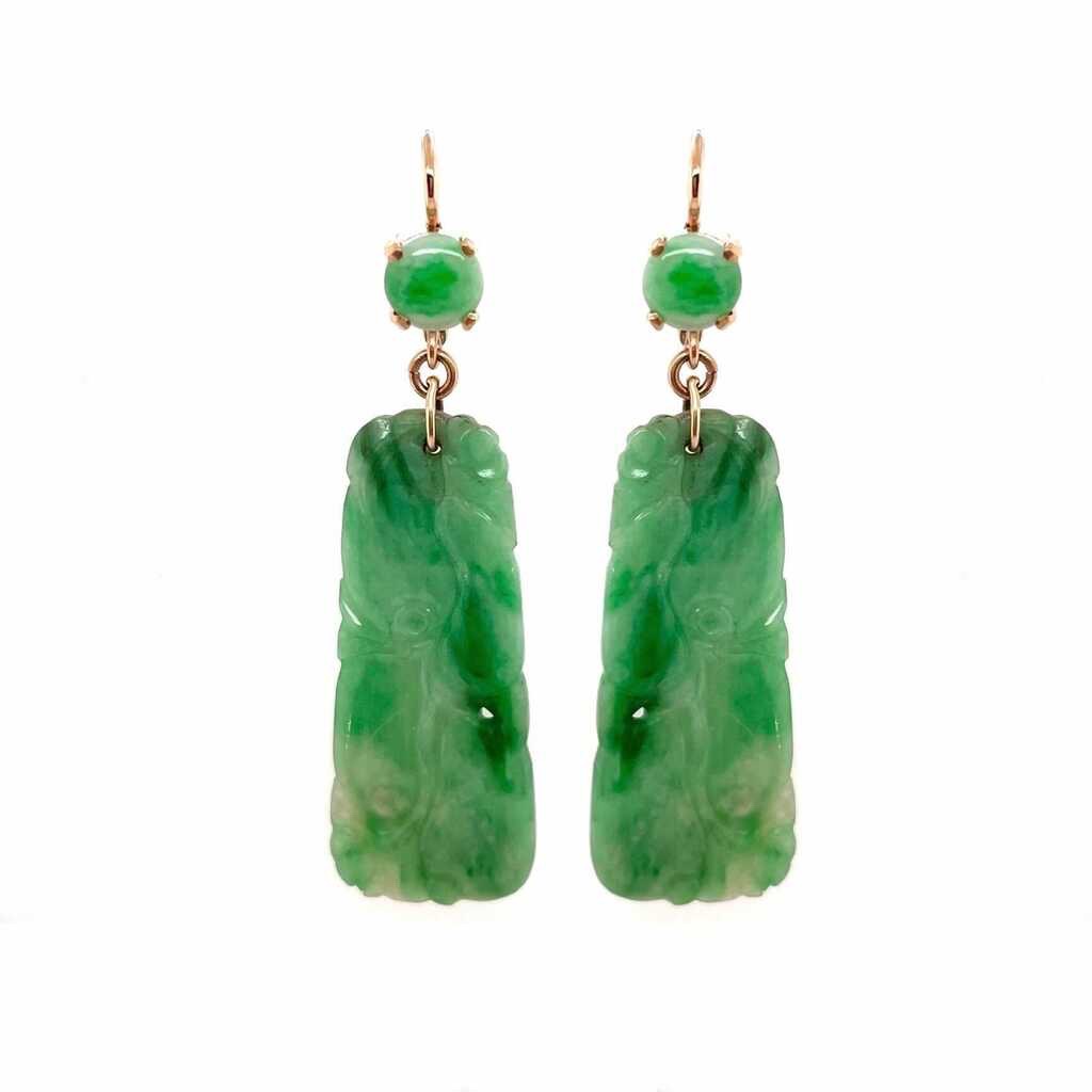 Carved Jade Gold Hanging Earrings