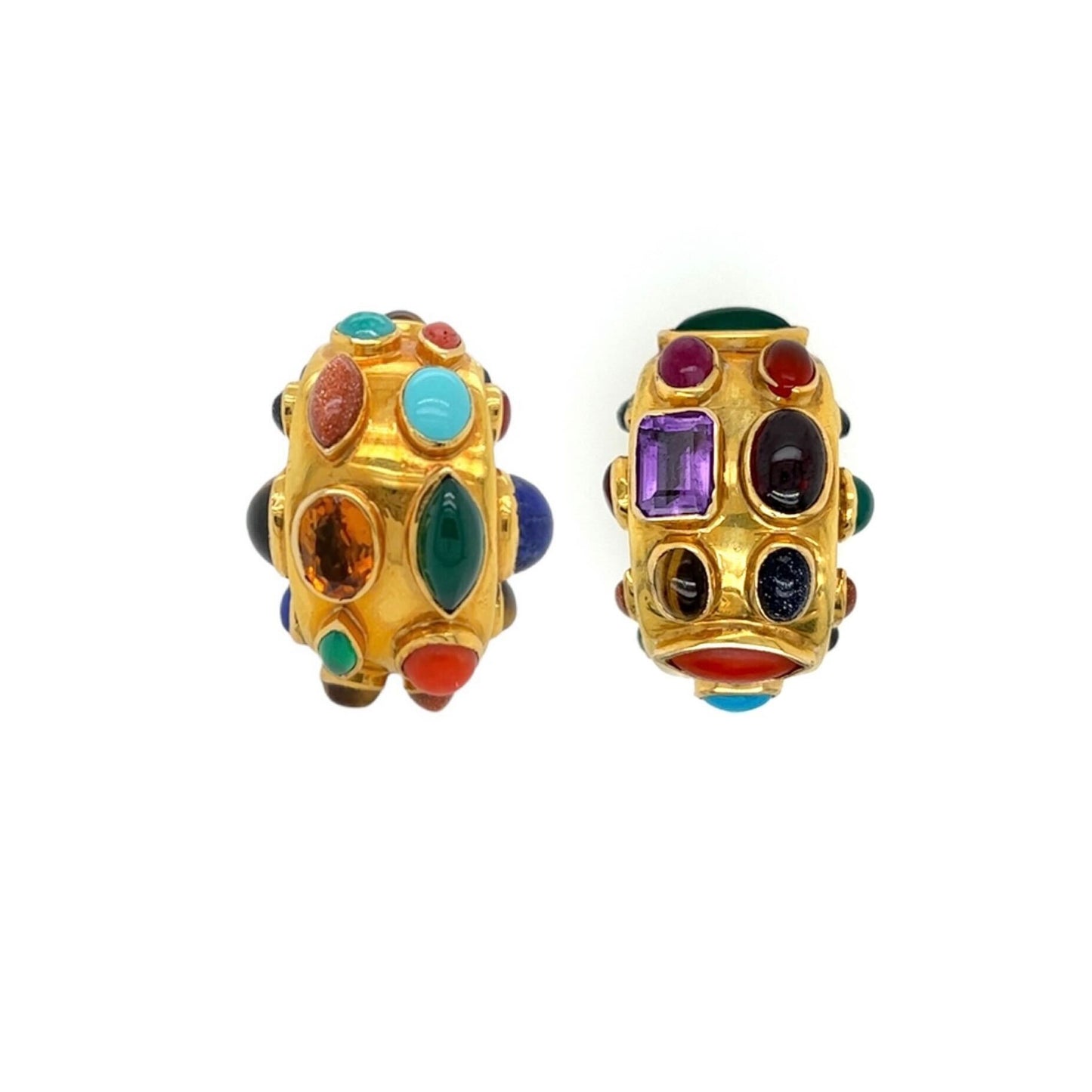 Multi Gem Bombe Gold Earrings