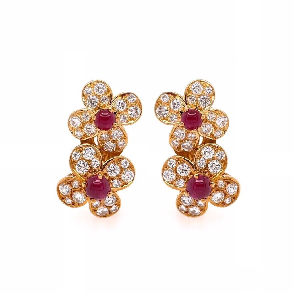 Van Cleef Ruby Diamond Trefle Earrings