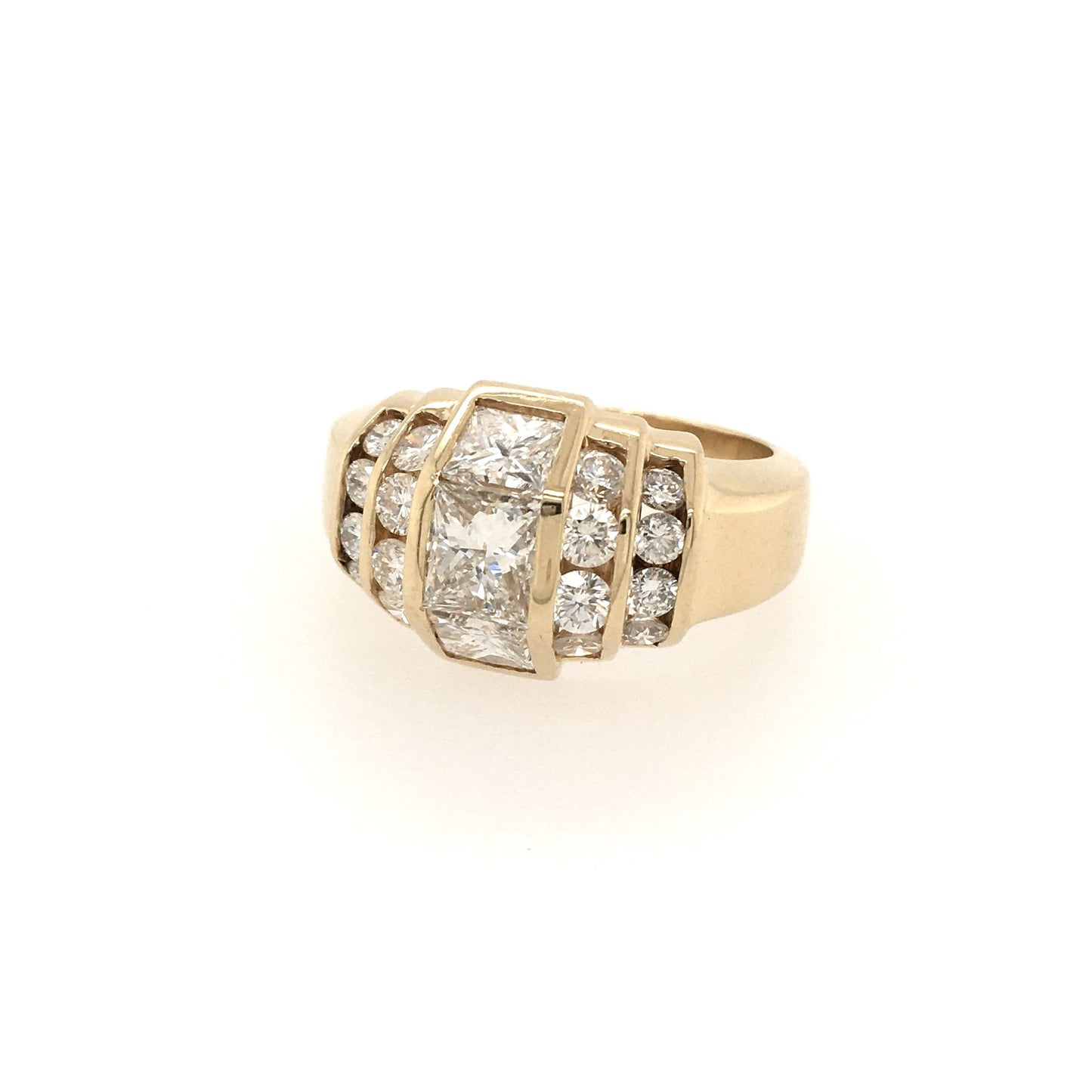 Gold Diamond Stepped Bombe Ring