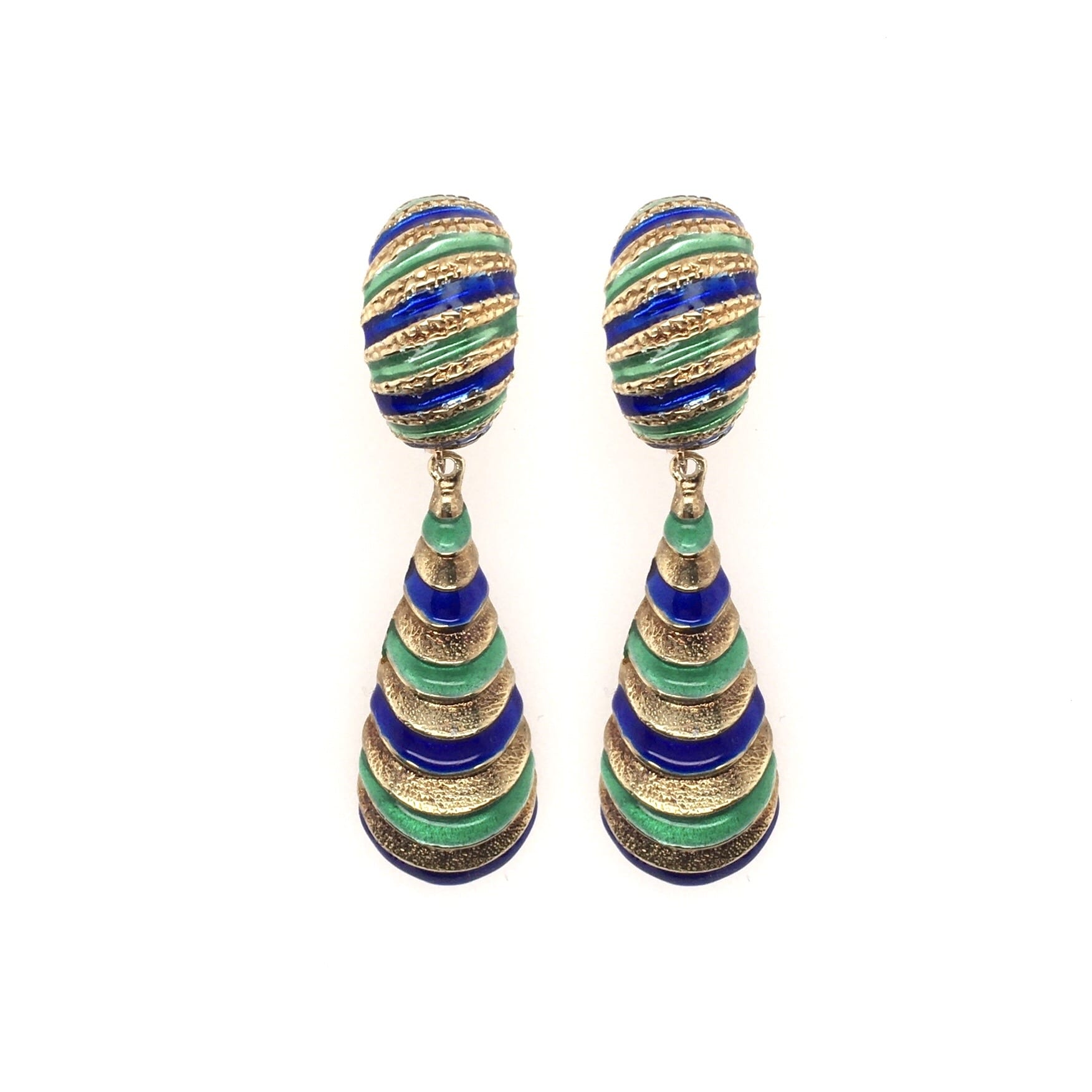 Blue Green Enamel Drop Earrings