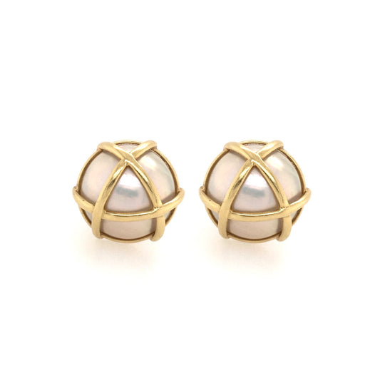 Mabe Pearl Gold Cage Earrings