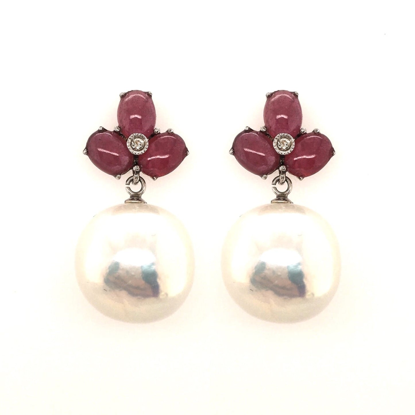 South Sea Pearl Ruby Diamond Earrings