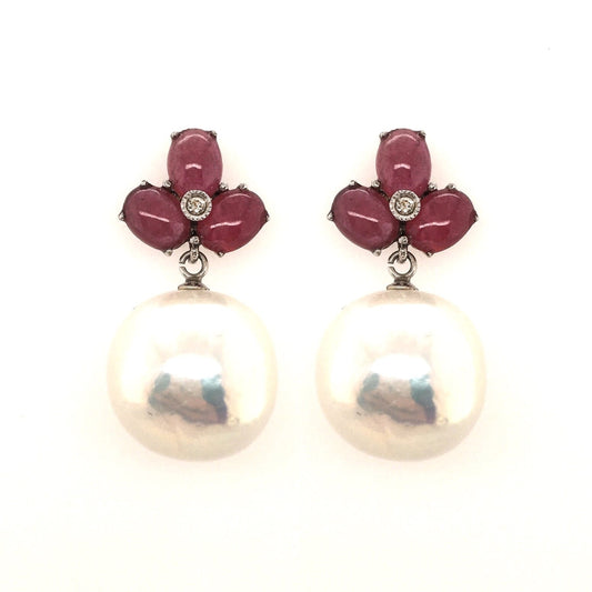 South Sea Pearl Ruby Diamond Earrings