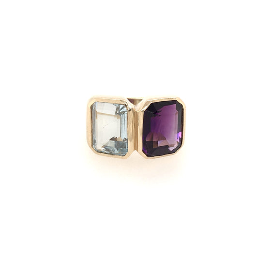 Blue Topaz Amethyst Ring