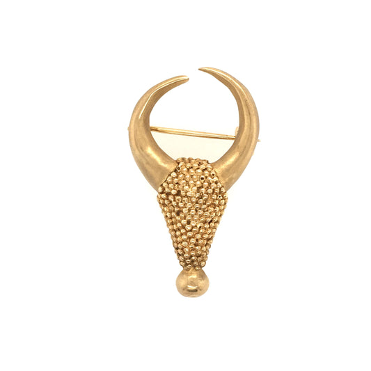 Greek Longhorn Gold Brooch