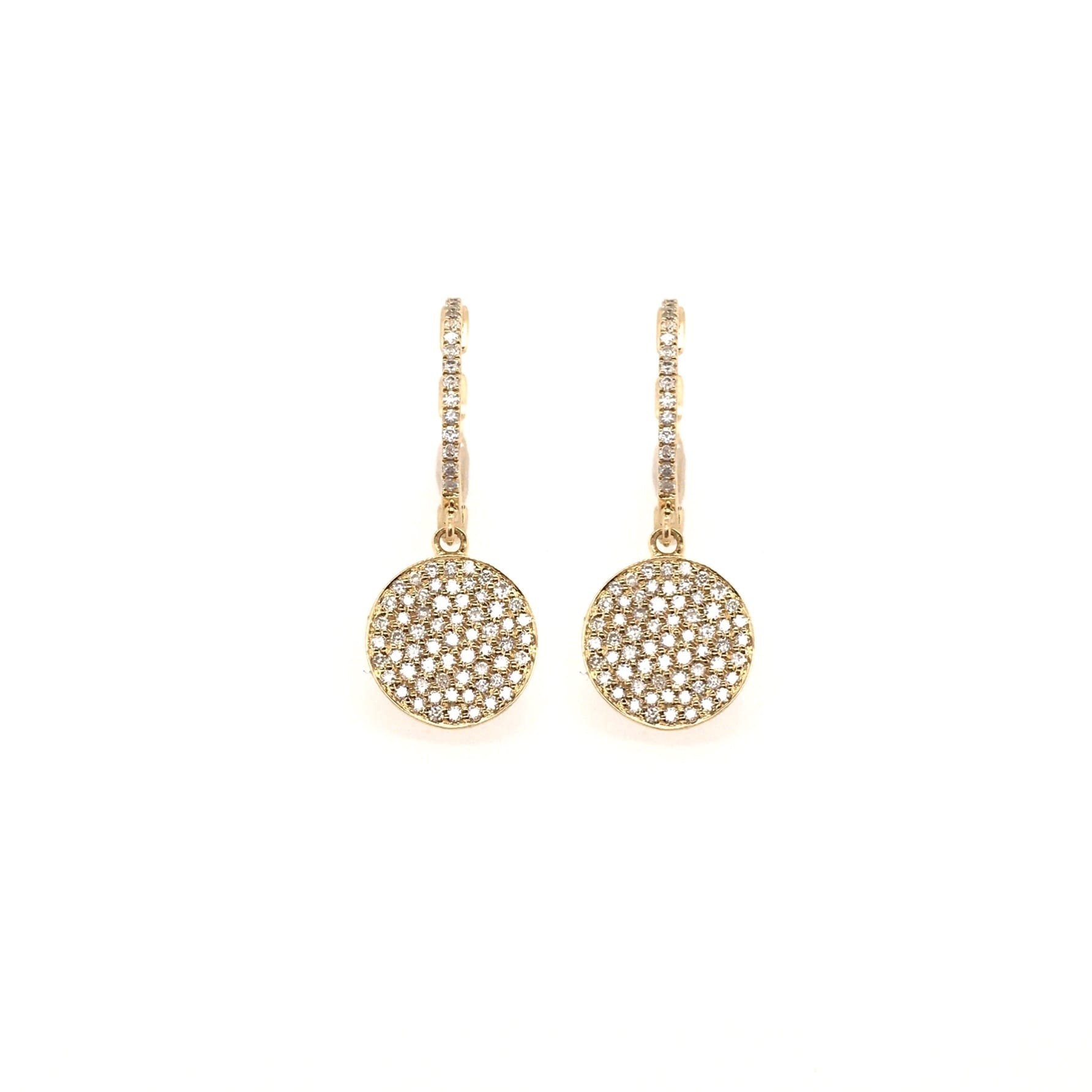 Gold Diamond Hanging Disc Earrings