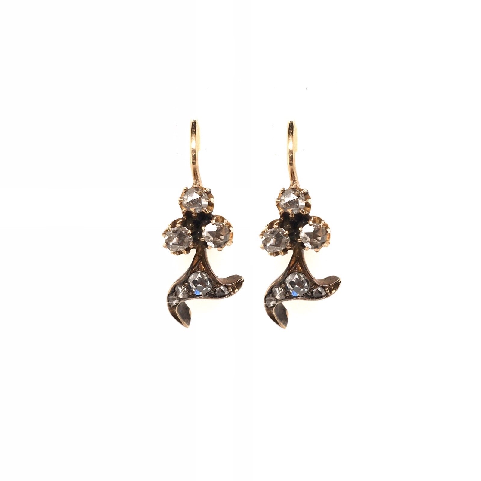 Gold Diamond Floral Hanging Earrings