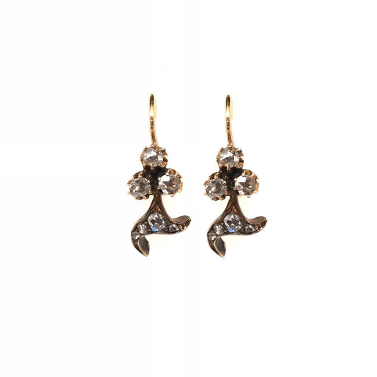 Gold Diamond Floral Hanging Earrings