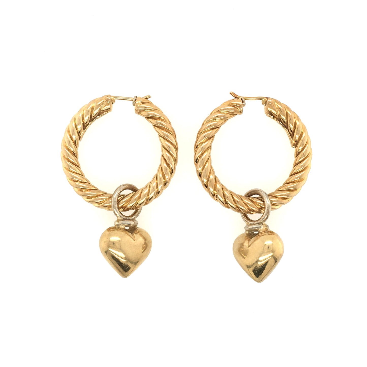 Hanging Heart Gold Hoop Earrings