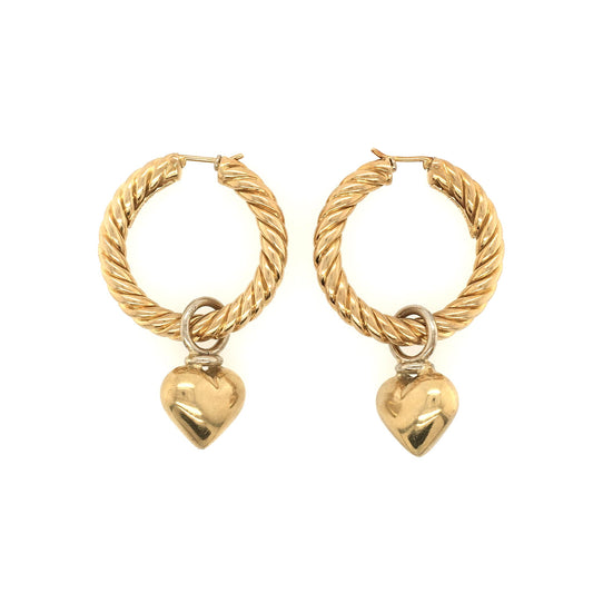 Hanging Heart Gold Hoop Earrings