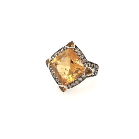 Citrine Lozenge Shaped Cocktail Ring