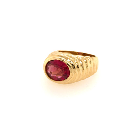 Pink Tourmaline Gold Bombe Ring